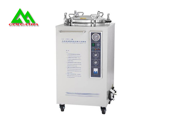 China Vertical LED Digital Display Pressure Steam Sterilizer With Wheels Electric Heating supplier